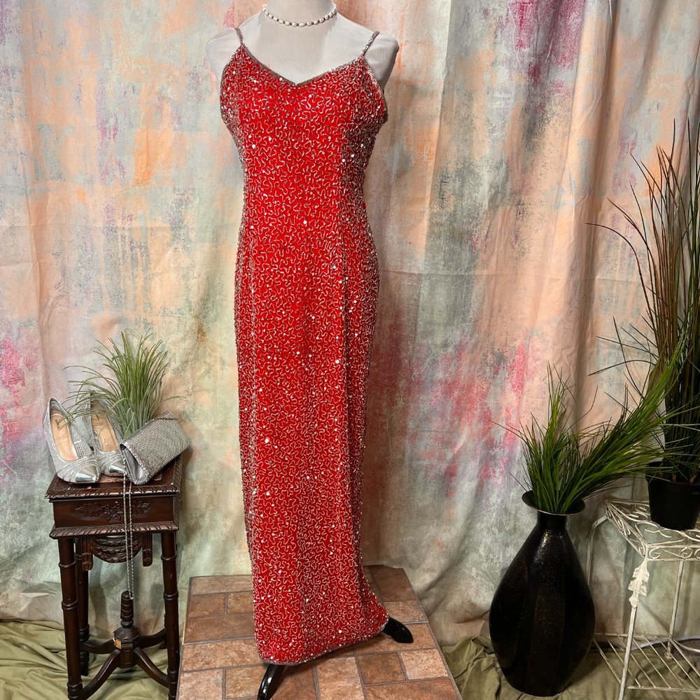 Laurence Kazar Sparkling Red Evening Gown